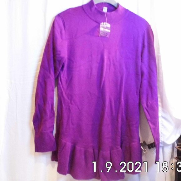 Isaac Mizrahi Mock-Neck Long-Sleeve sweater Purple/Grape Plum XS - Picture 2 of 2
